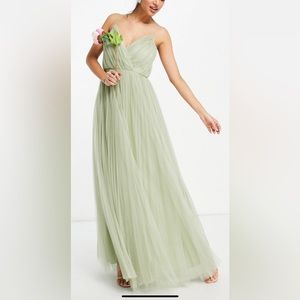 Bridesmaid dress- ASOS cami pleated tulle maxi dress in sage